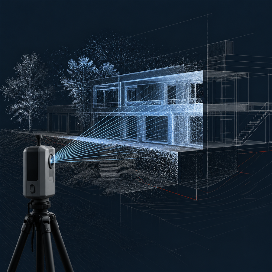 LiDAR skenera un punktu mākoņa tehniskā ilustrācija
